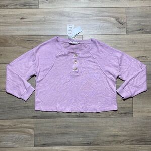 Hippie Rose Juniors Cropped Henley Long Sleeve Top‎ Size Large Purple